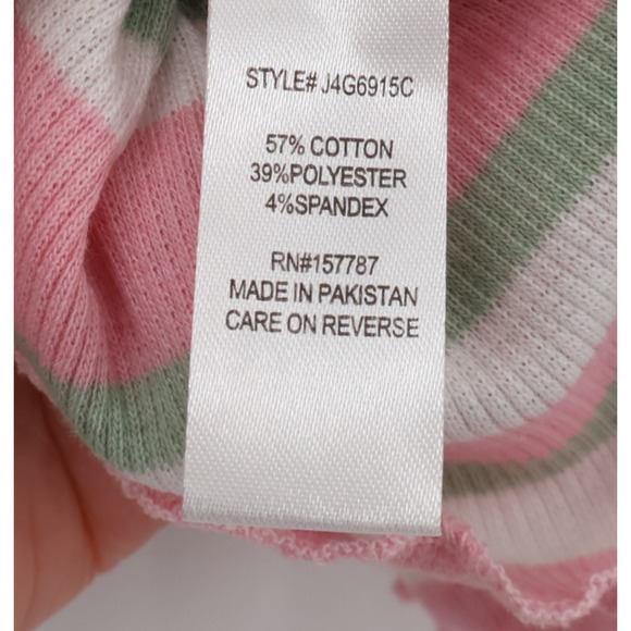Y2K Preppy Polo Crop Top Pink Green Striped Ribbed 90s Soft Girl Pastel Size L - Picture 6 of 9